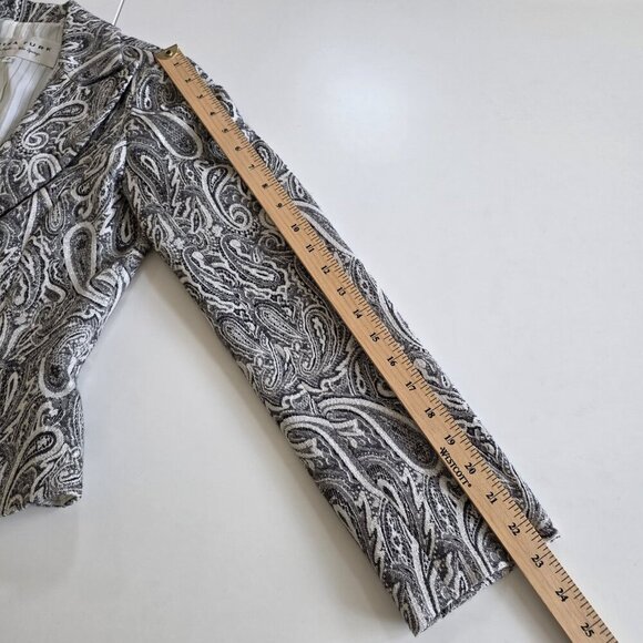 Trina Turk Blazer Womens 2 Gray Silver Paisley LS Cotton Wool Blend Party Boho - Picture 6 of 16